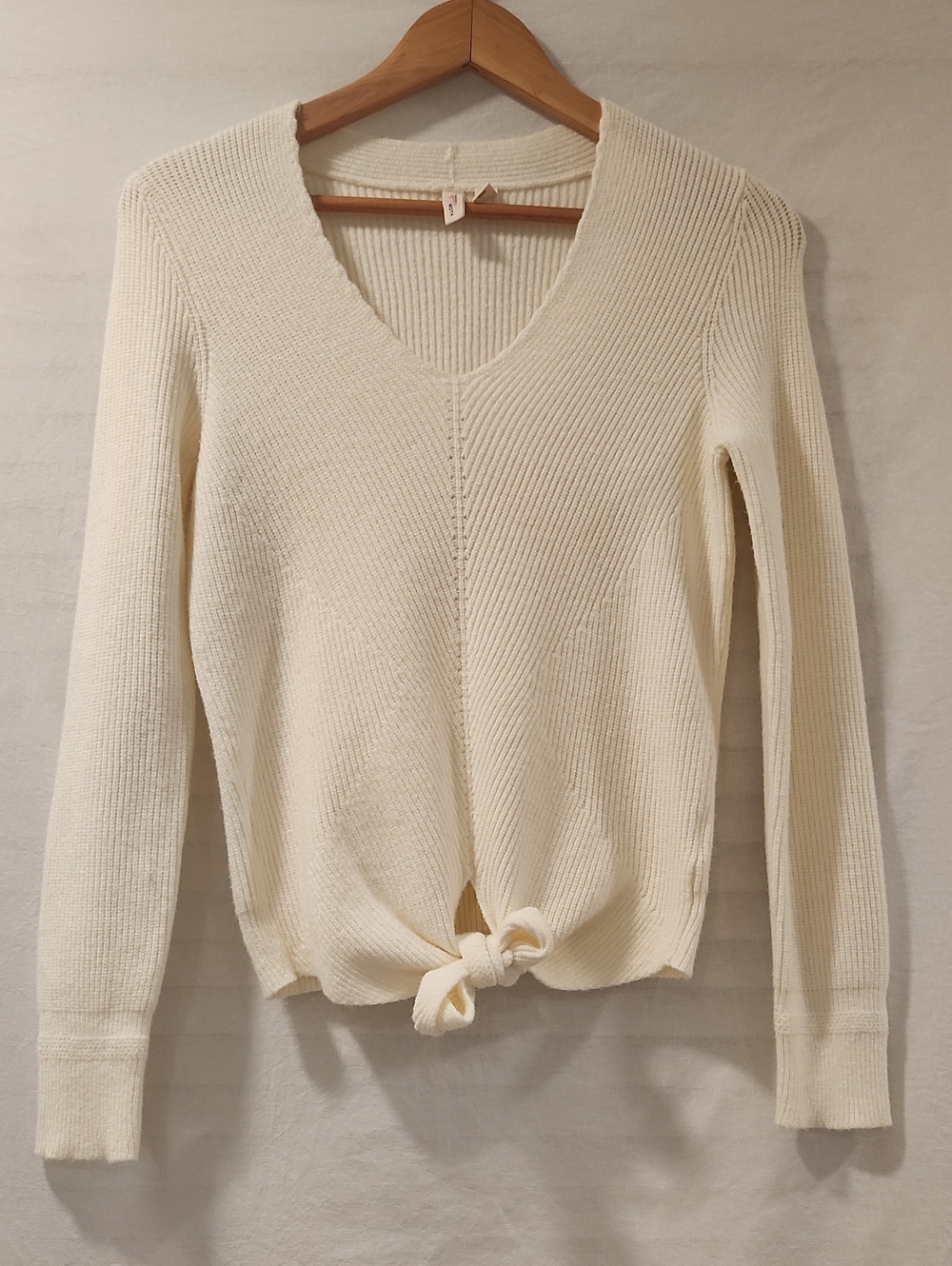 Moth For Anthropologie Freeport Tie-Front Ribbed Knit Cream Sweater Size S